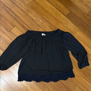 LOFT Black Blouse with Lace Hem